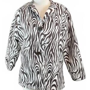 Vintage Painted Pony Zebra Print blazer jacket white charcoal color size medium